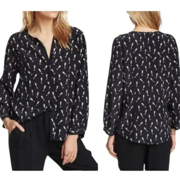 Joie Purine Champagne Flute Blouse Top Size Large Black Silk V-Neck L/S NWT - Picture 1 of 10